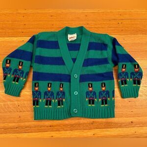Little Funky Vintage Green/Blue Stripe Toy Soldier Cardigan